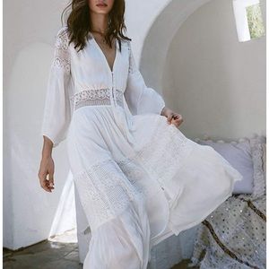 White kimono dress with lace accents